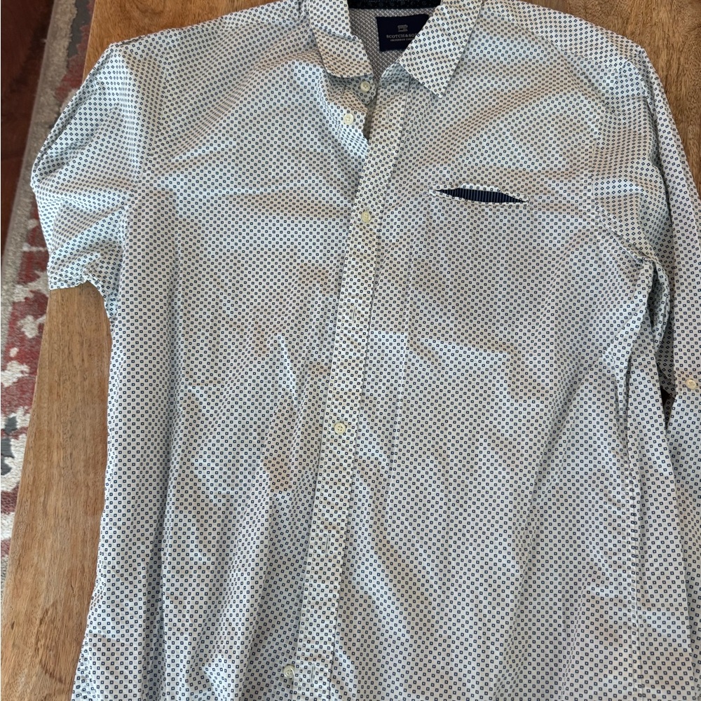 Scotch & Soda White Shirt with Navy Micro Dot Pattern